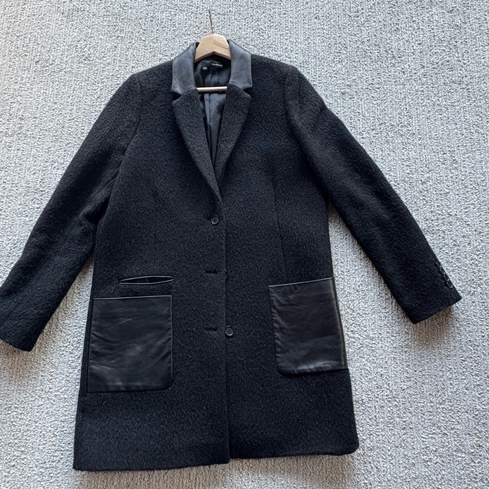The Kooples Black Coat with Leather Accents